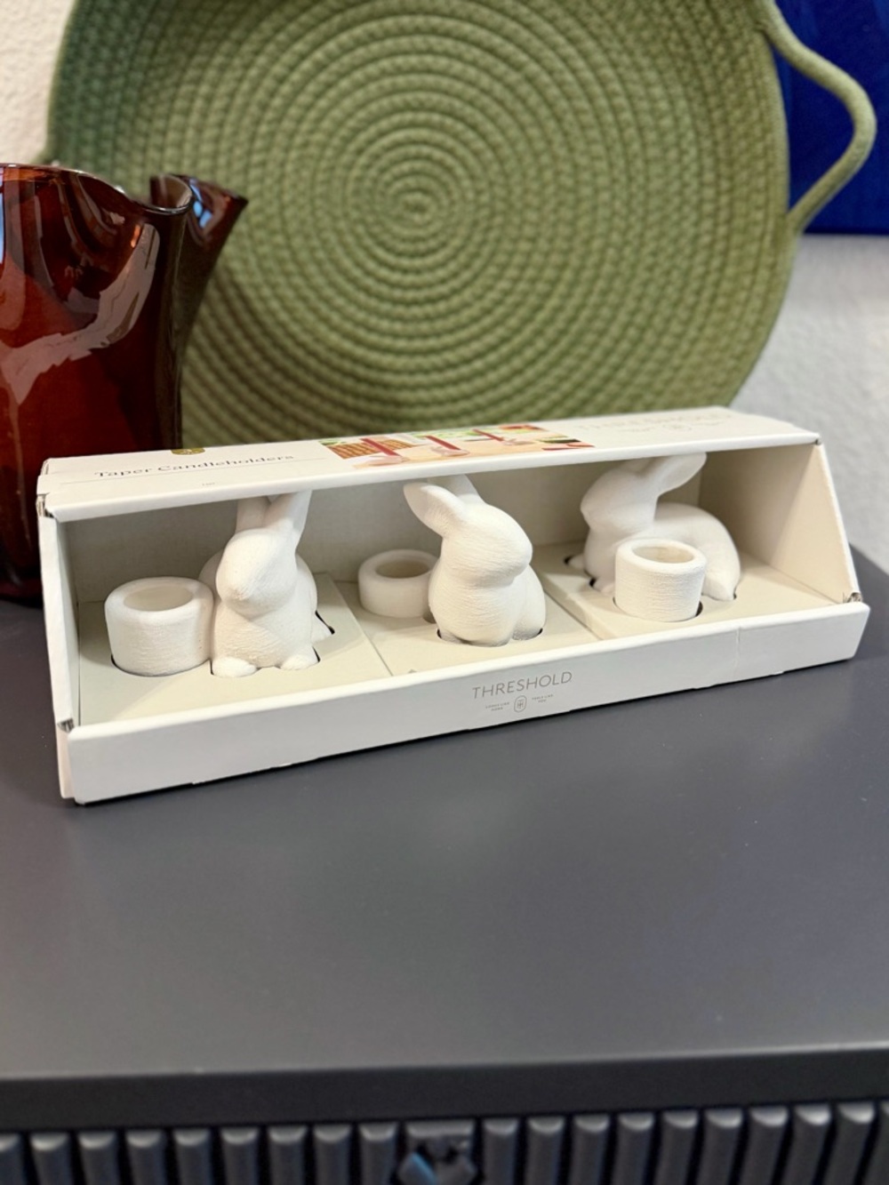 Threshold Target Easter Set of 3 Ceramic Bunny Taper Candle Holders White New